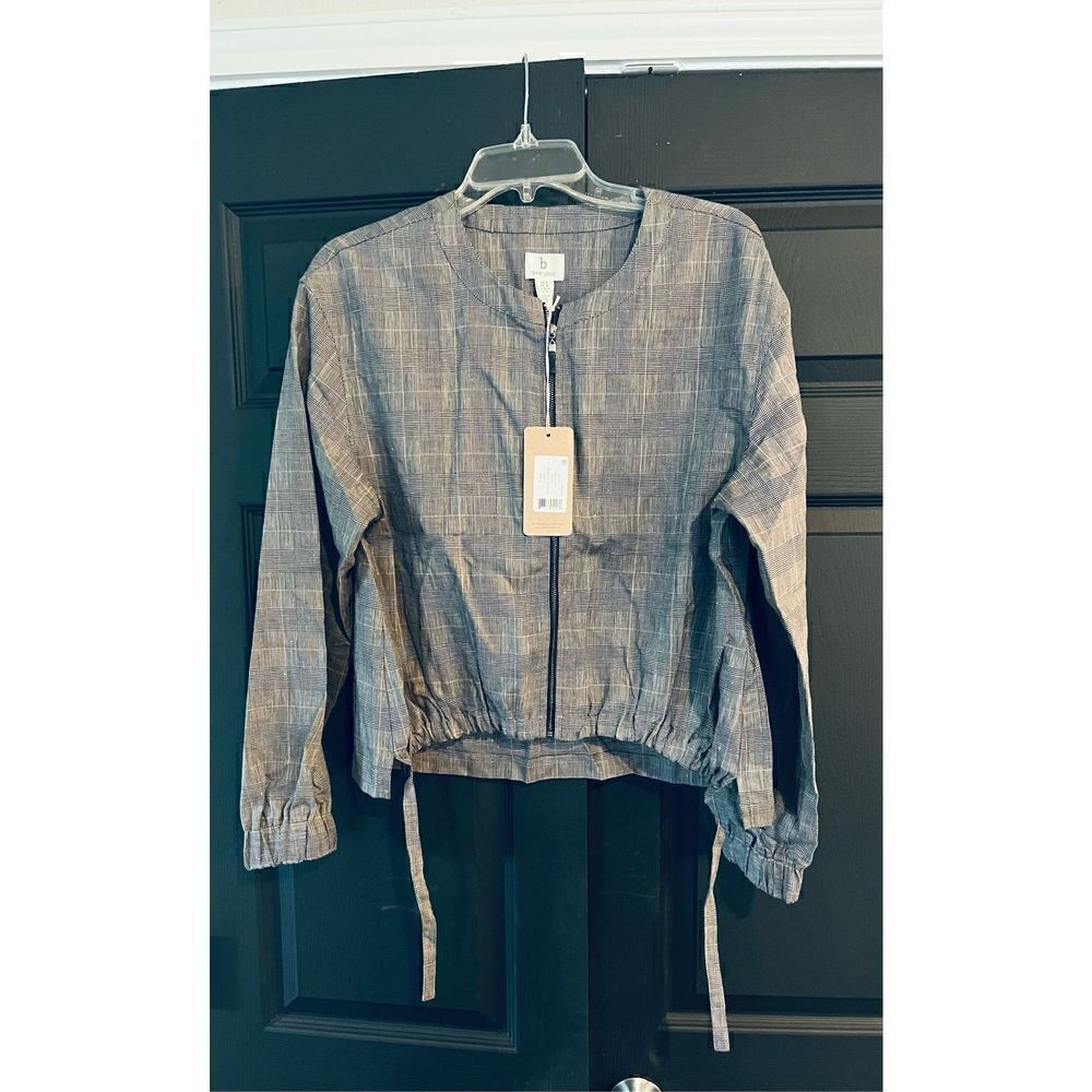 b new york Women's Linen Zip Front Jacket, Prince of Wales Check - Picture 2 of 4